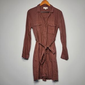 Anthropologie Cloth & Stone Shirt Dress Womens XS Linen Blend Raw Hem